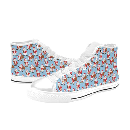 Santa Christmas Themed Print Design LKS305 High Top Women's White Shoes