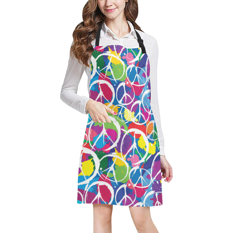 Peace Sign Colorful Pattern Print Design A02 Apron with Pocket