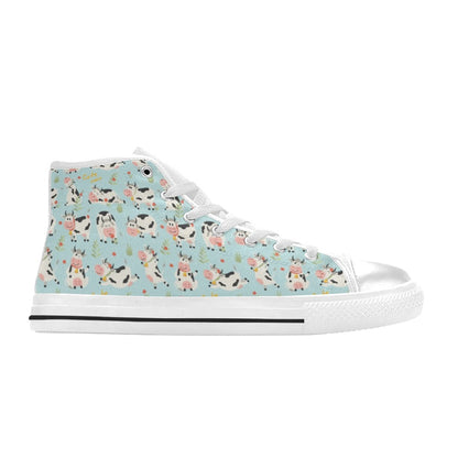 Cattle Print Design LKS403 High Top Women's White Shoes