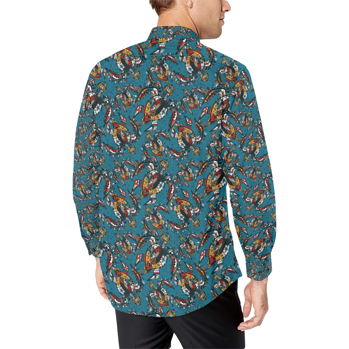Sea Turtle Tribal Colorful Hand Drawn Men's Long Sleeve Shirt