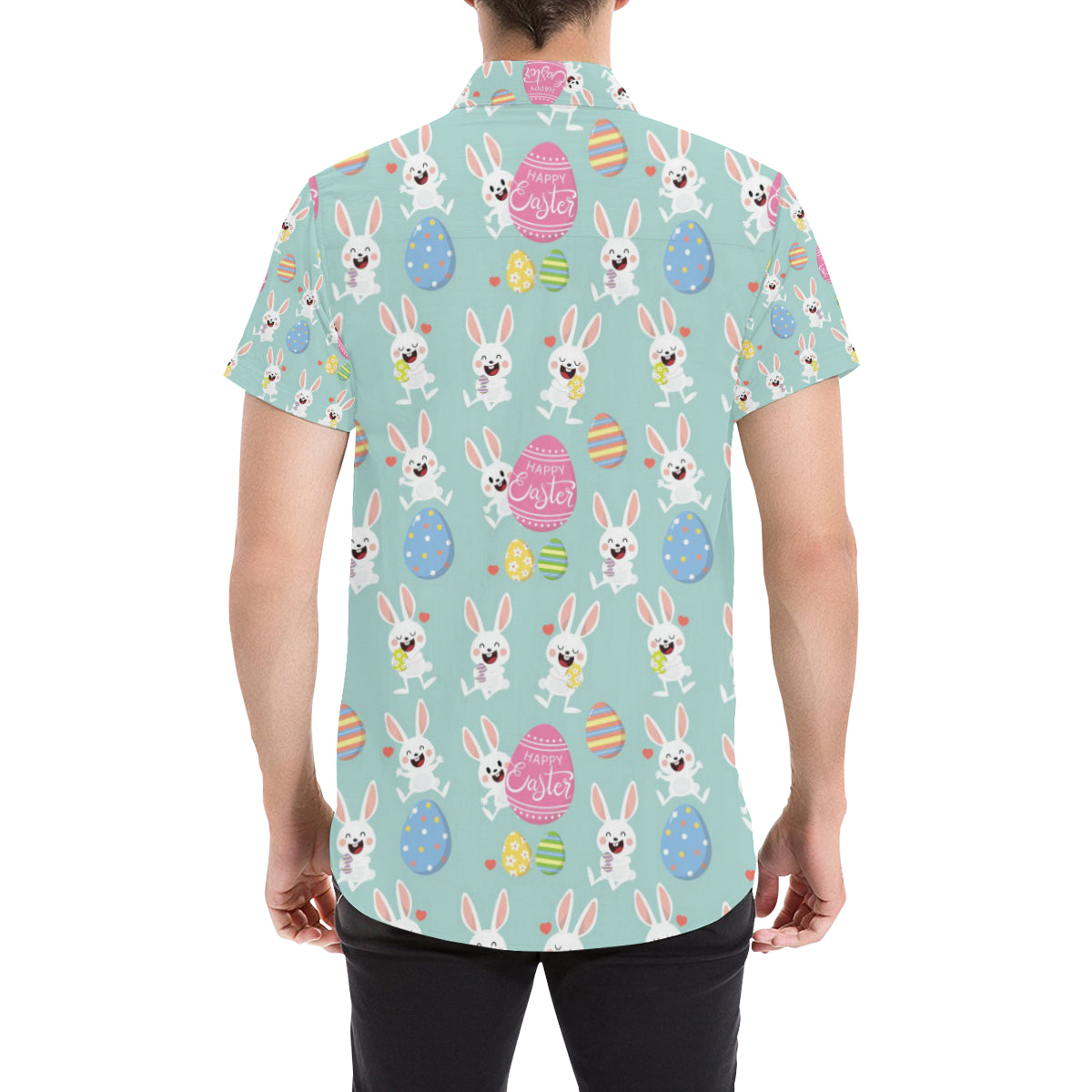 Easter Eggs Pattern Print Design RB014 Men's Short Sleeve Button Up Shirt