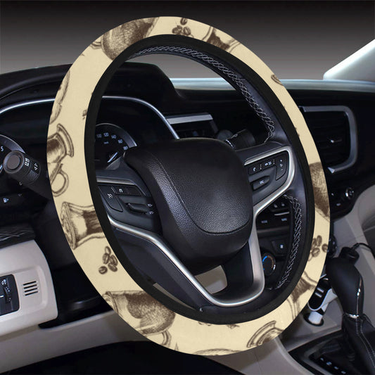 Coffee Pattern Print Design 05 Steering Wheel Cover with Elastic Edge