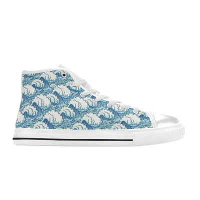 Wave Japan Style Print Design LKS304 High Top Women's White Shoes