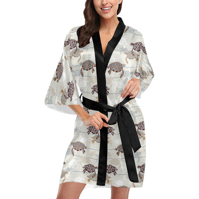 Sea Turtle Pattern Print Design T07 Women Kimono Robe