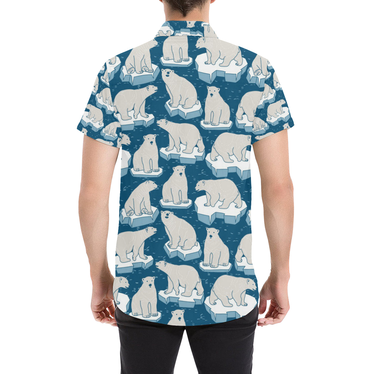 Polar Bear Pattern Print Design PB03 Men's Short Sleeve Button Up Shirt