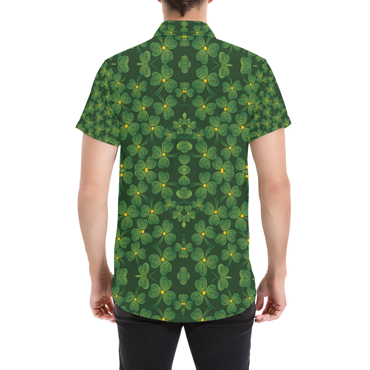 Shamrock Pattern Men's Short Sleeve Button Up Shirt