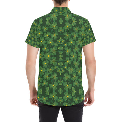 Shamrock Pattern Men's Short Sleeve Button Up Shirt