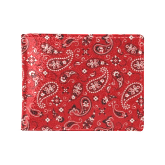 Bandana Paisley Red Print Design LKS3011 Men's ID Card Wallet