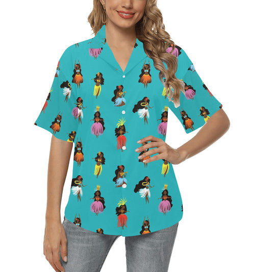 Hula Dancers Pattern Print Design 04 Women's Hawaiian Shirt