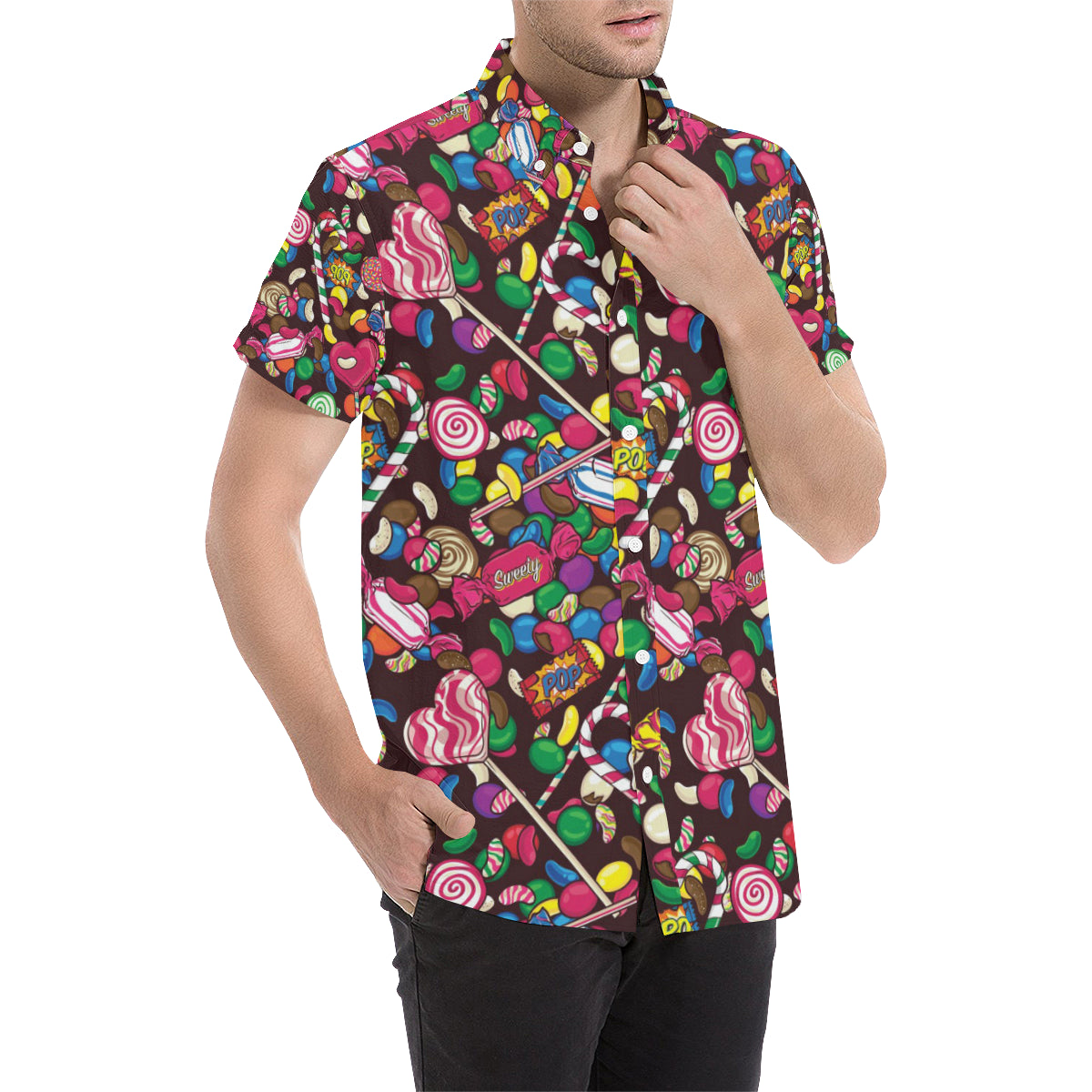 Candy Pattern Print Design CA02 Men's Short Sleeve Button Up Shirt