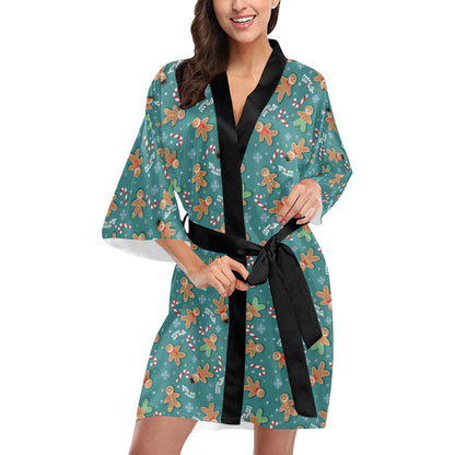Gingerbread Pattern Print Design 05 Women's Short Kimono