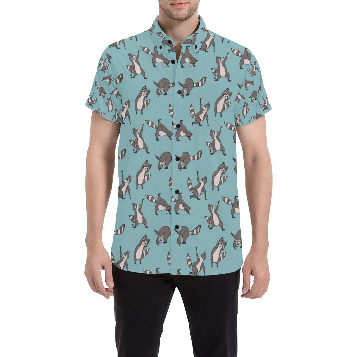 Raccoon Pattern Print Design A07 Men's Short Sleeve Button Up Shirt