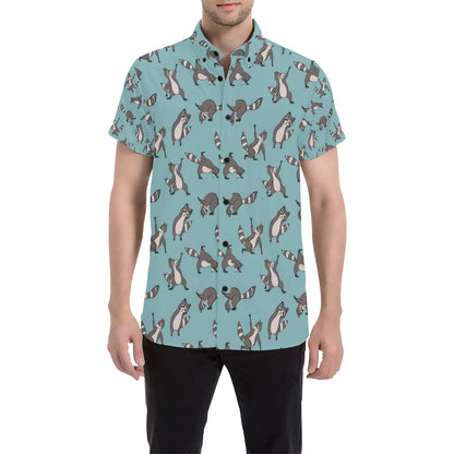 Raccoon Pattern Print Design A07 Men's Short Sleeve Button Up Shirt