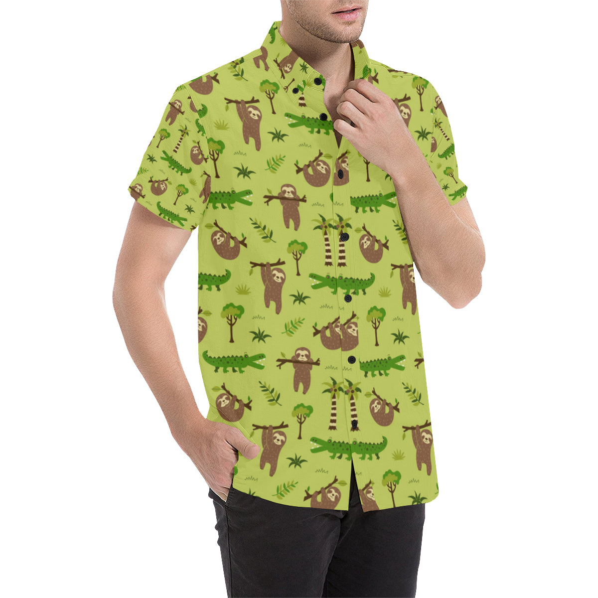 Alligator Pattern Print Design 04 Men's Short Sleeve Button Up Shirt