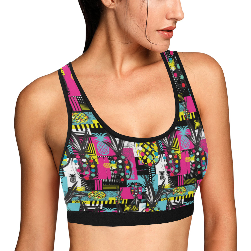 Pop Art Pineapple Pattern Print Design A02 Sports Bra