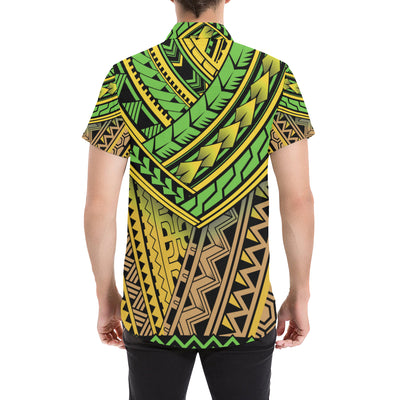 Polynesian Tribal Color Men's Short Sleeve Button Up Shirt