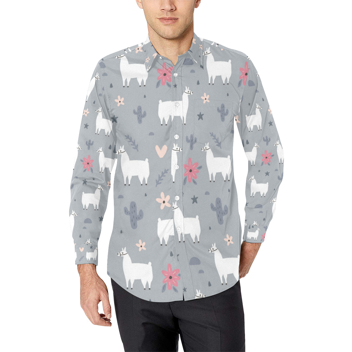 Llama Pattern Print Design 010 Men's Long Sleeve Shirt