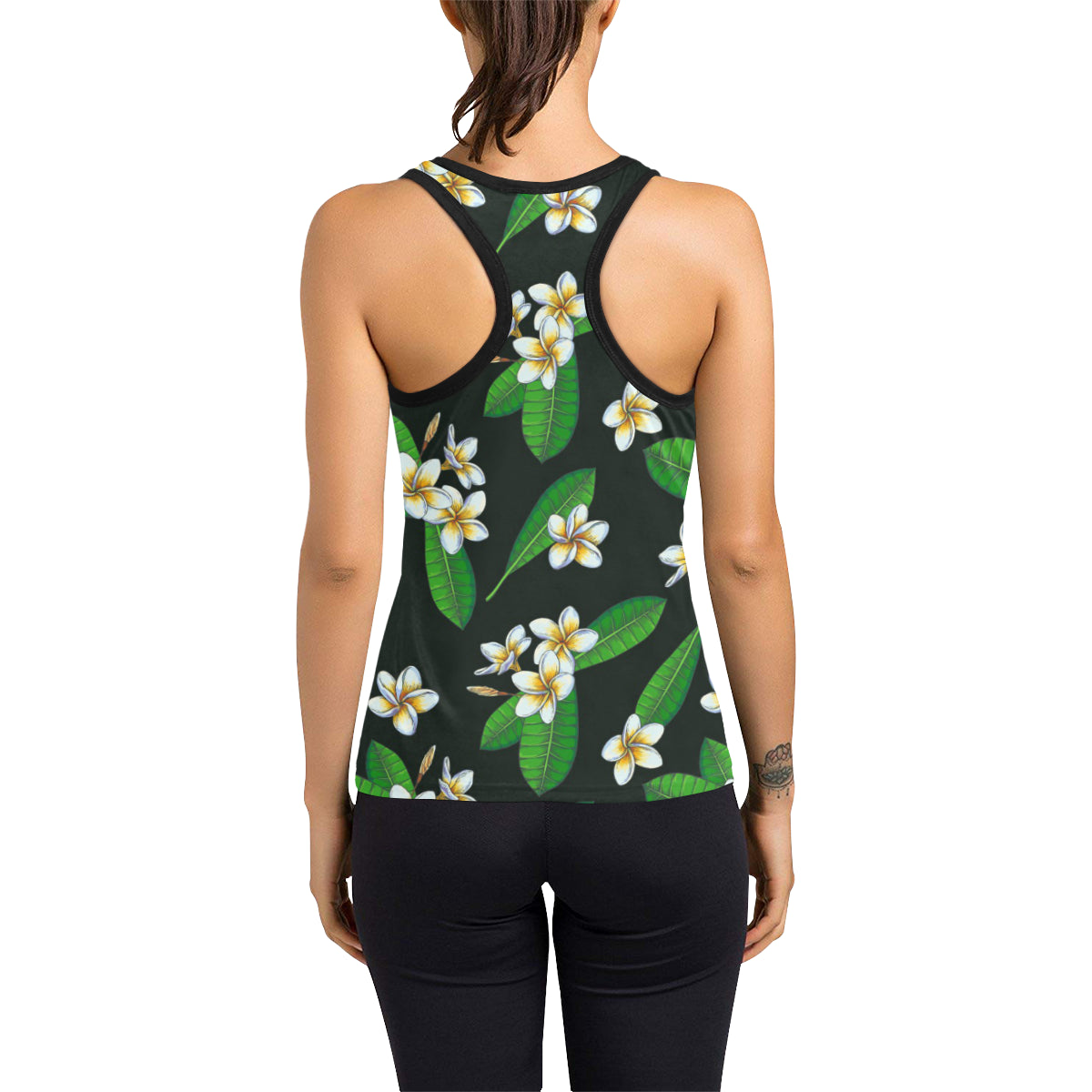 White Plumeria Pattern Print Design PM023 Women's Racerback Tank Top