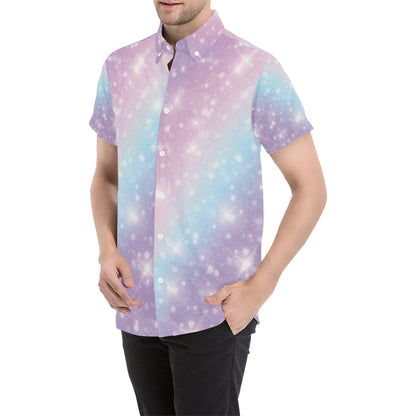 Cosmic Pastel Pattern Print Design 02 Men's Short Sleeve Button Up Shirt