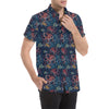 Octopus Deep Sea Print Themed Men's Short Sleeve Button Up Shirt