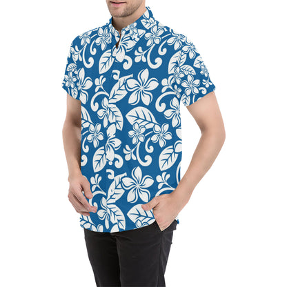 Plumeria Pattern Print Design PM013 Men's Short Sleeve Button Up Shirt