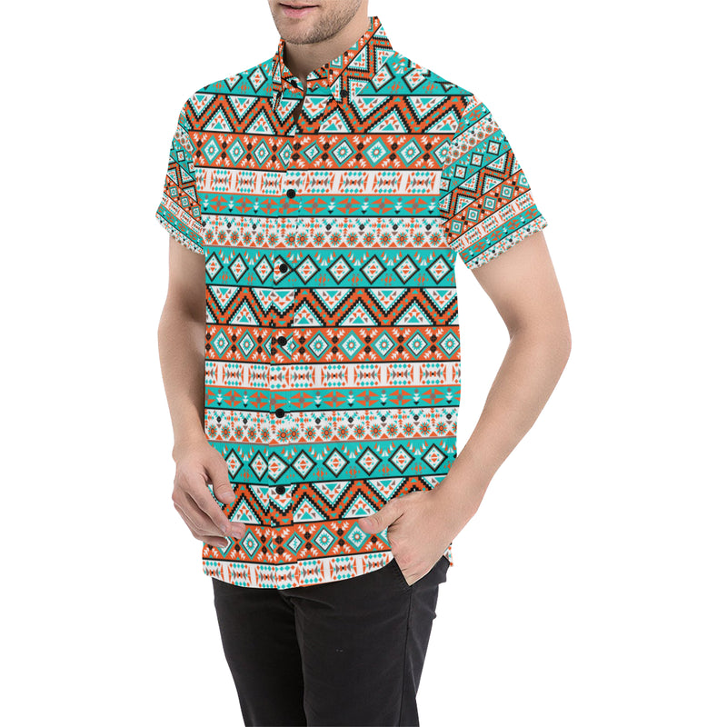 Navajo Style Print Pattern Men's Short Sleeve Button Up Shirt