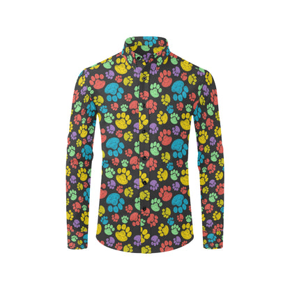 Paw Colorful Print Men's Long Sleeve Shirt