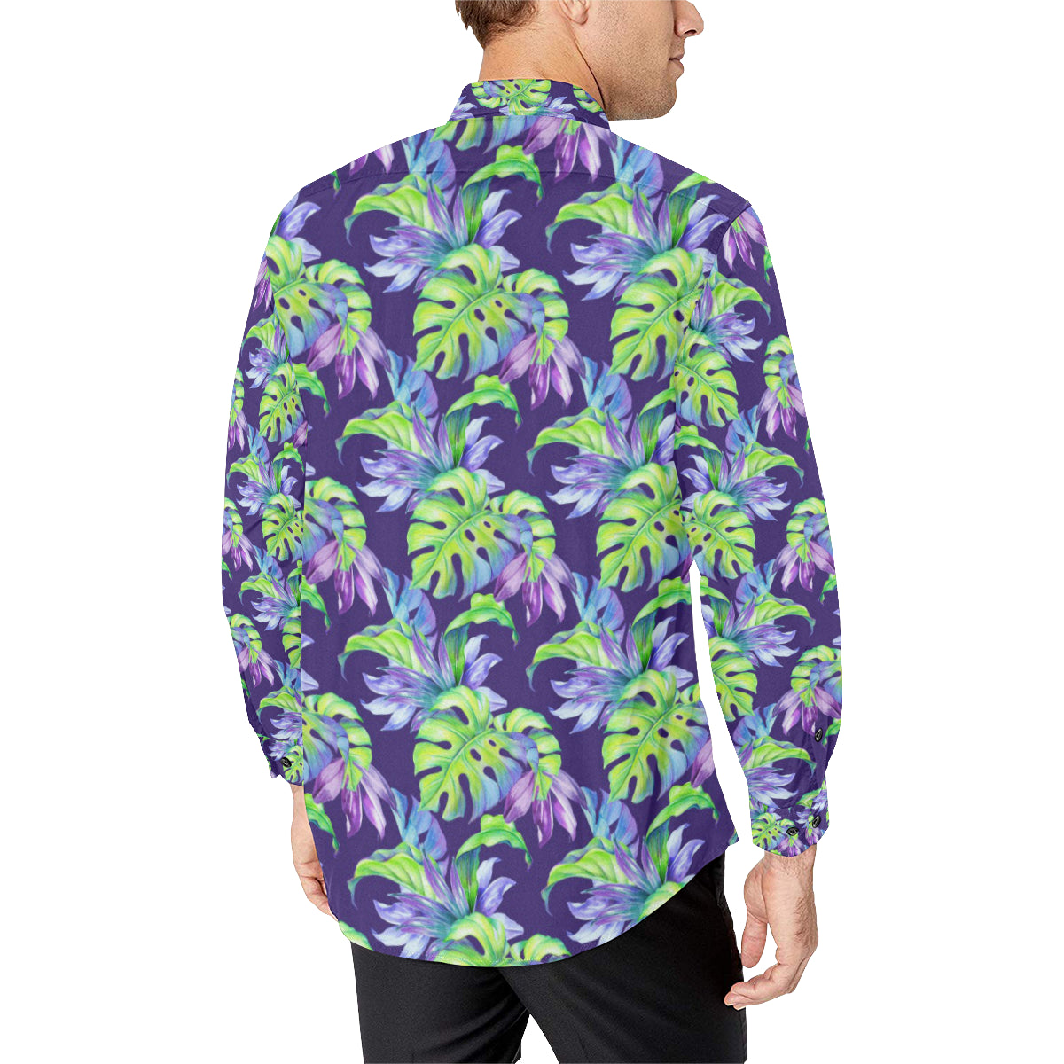 Tropical Flower Pattern Print Design TF019 Men's Long Sleeve Shirt