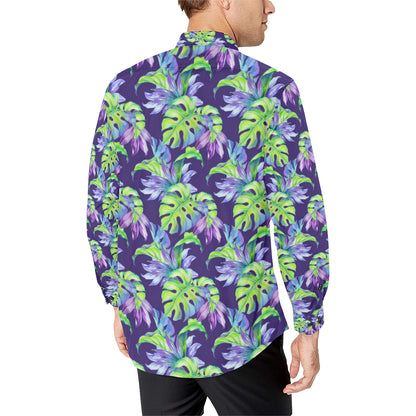 Tropical Flower Pattern Print Design TF019 Men's Long Sleeve Shirt
