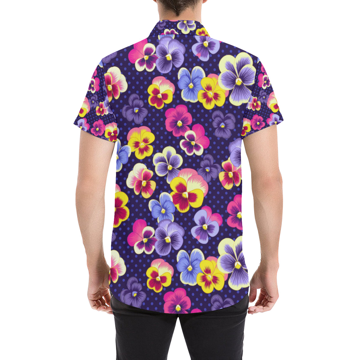 Pansy Pattern Print Design PS04 Men's Short Sleeve Button Up Shirt
