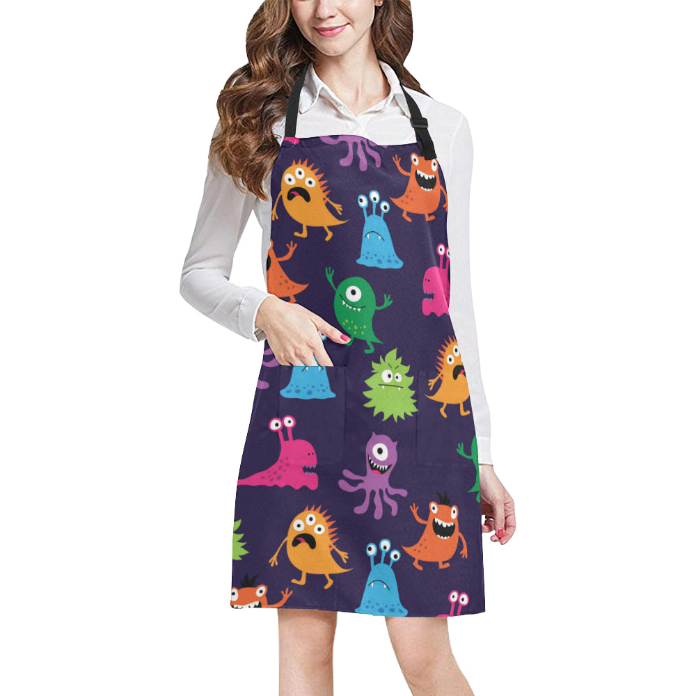 Monster Cartoon Pattern Print Design 02 Apron with Pocket