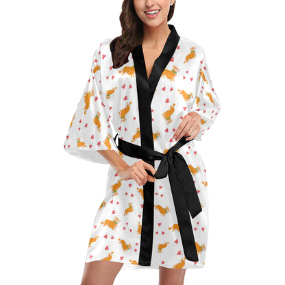 Cardigan Welsh Corgis Pattern Print Design 04 Women's Short Kimono