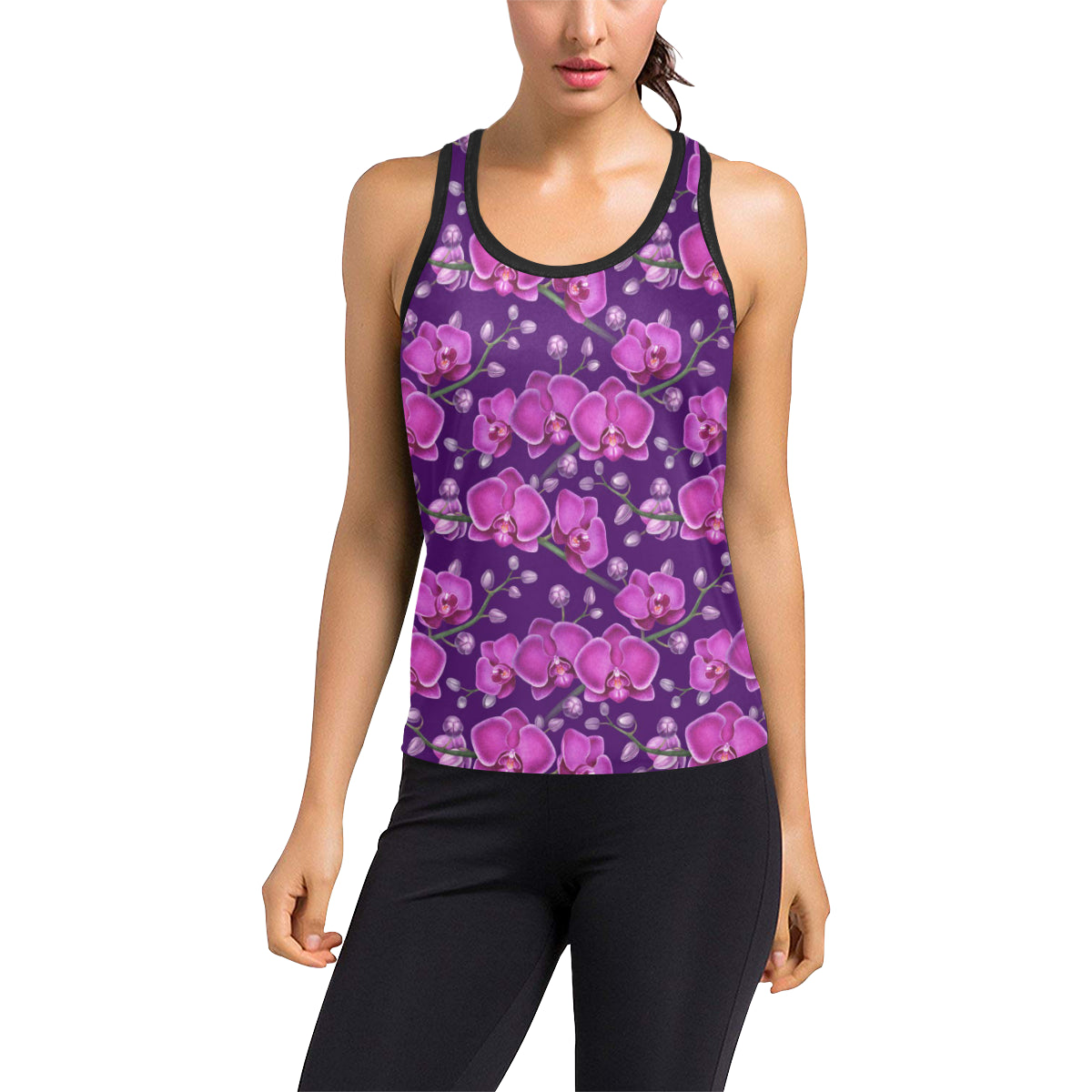Orchid Purple Pattern Print Design OR02 Women's Racerback Tank Top