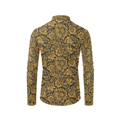 Brocade Gold Pattern Print Design 01 Men's Long Sleeve Shirt
