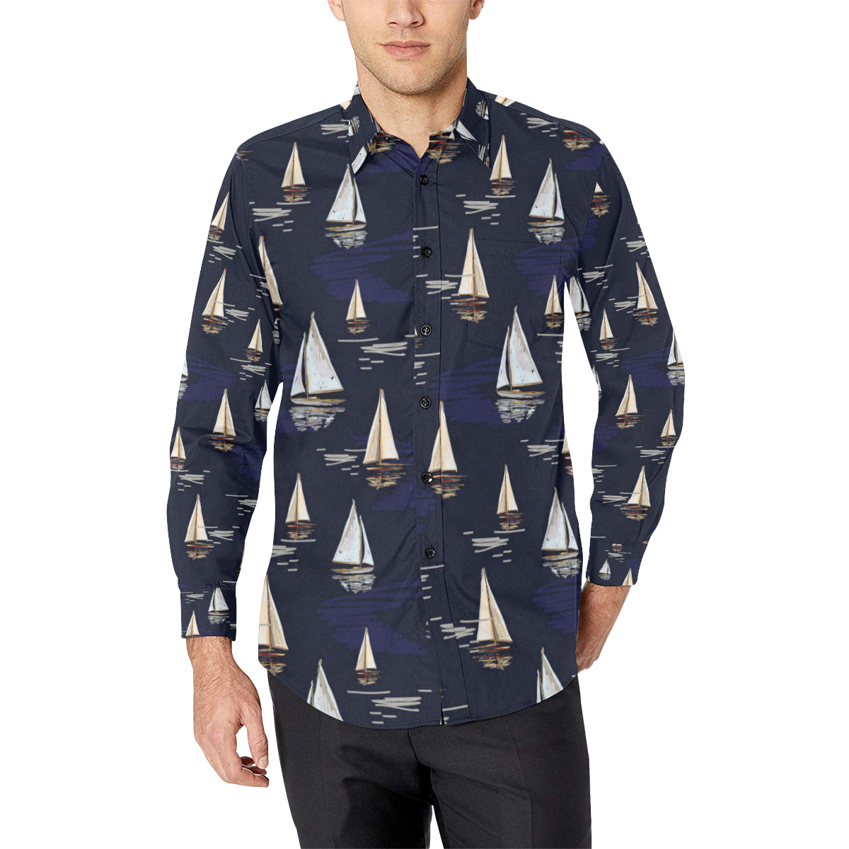 Sailing Ships Pattern Print Design A05 Men's Long Sleeve Shirt
