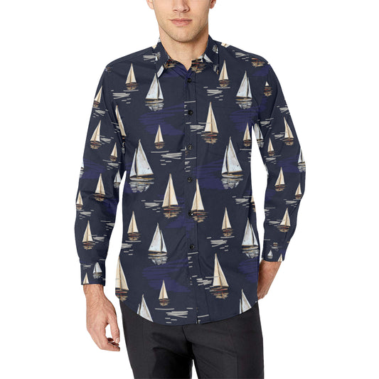 Sailing Ships Pattern Print Design A05 Men's Long Sleeve Shirt