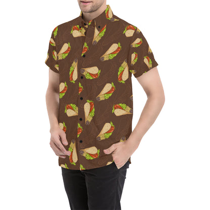 Taco Pattern Print Design TC08 Men's Short Sleeve Button Up Shirt