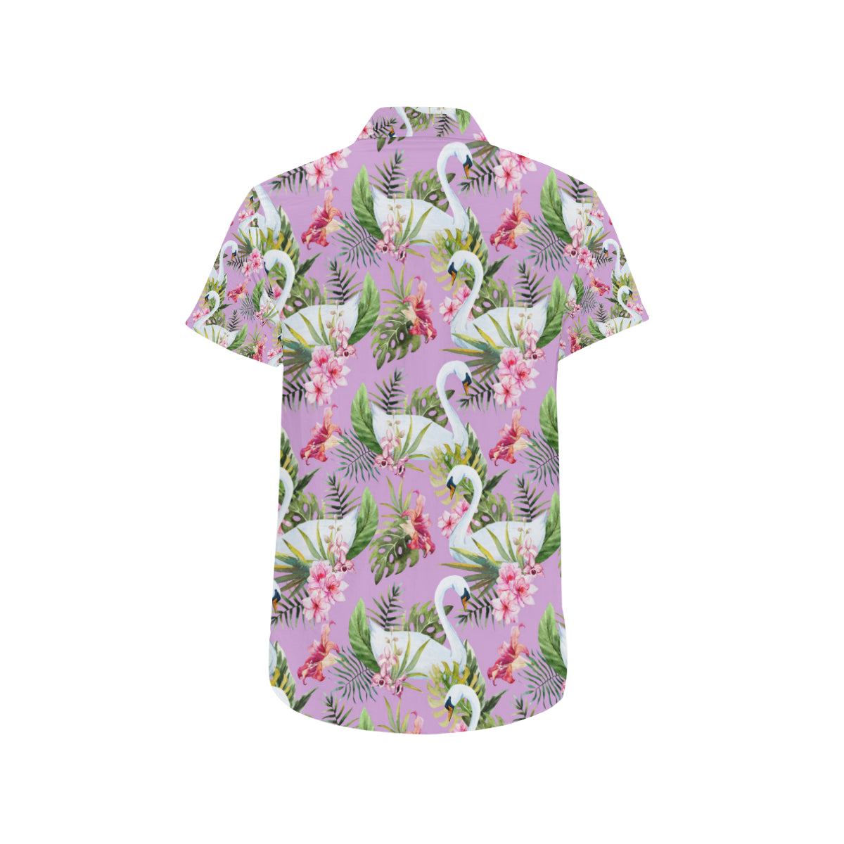Swan with Flower Pattern Print Design 01 Men's Short Sleeve Button Up Shirt