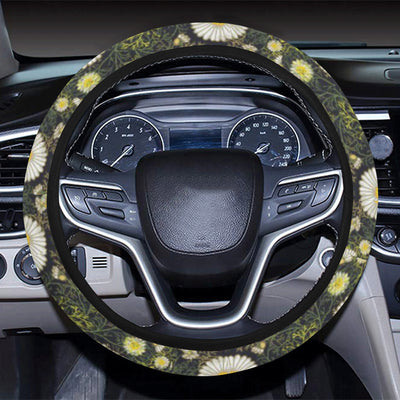 Daisy Pattern Print Design 03 Steering Wheel Cover with Elastic Edge