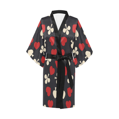Poker Cards Pattern Print Design A02 Women's Short Kimono