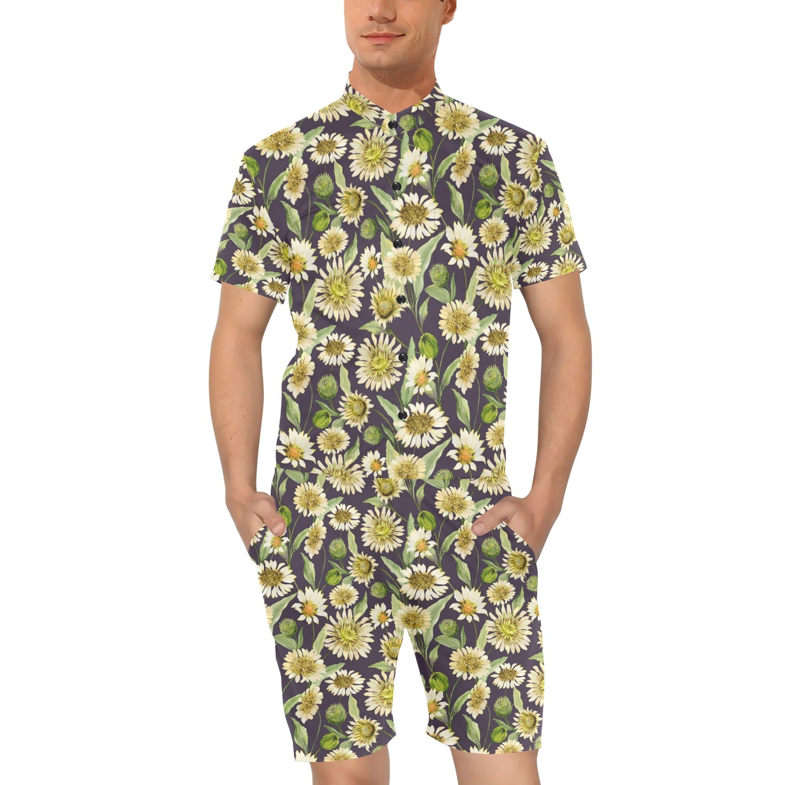 Daisy Vintage Print Pattern Men's Romper