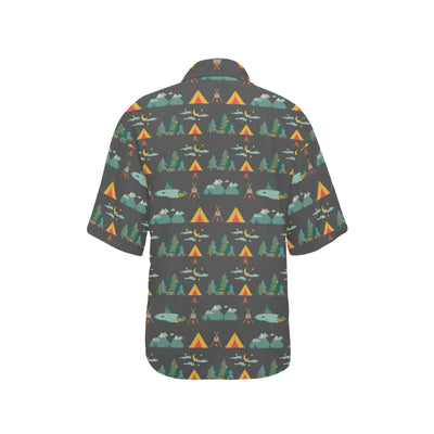 Camping Tent Pattern Print Design 03 Women's Hawaiian Shirt