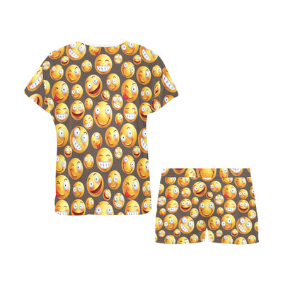 Smiley Face Emoji Print Design LKS303 Women's Short Pajama Set