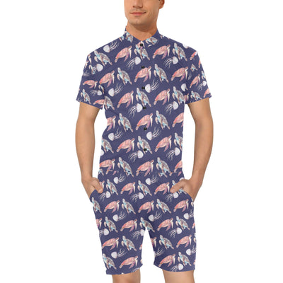 Sea Turtle With Jelly Fish Print Design LKS301 Men's Romper