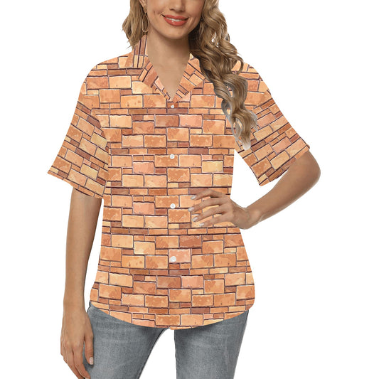 Brick Pattern Print Design 01 Women's Hawaiian Shirt