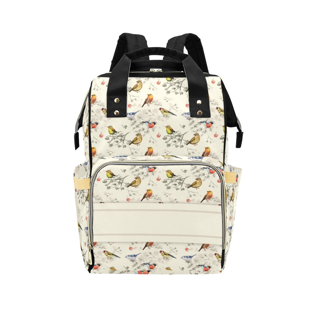 Bird Flower Themed Personalised Name Diaper Bag Backpack