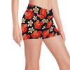 Red Hibiscus Pattern Print Design HB022 Yoga Shorts