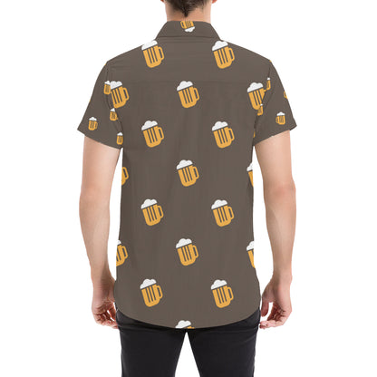 Beer Pattern Print Design 01 Men's Short Sleeve Button Up Shirt