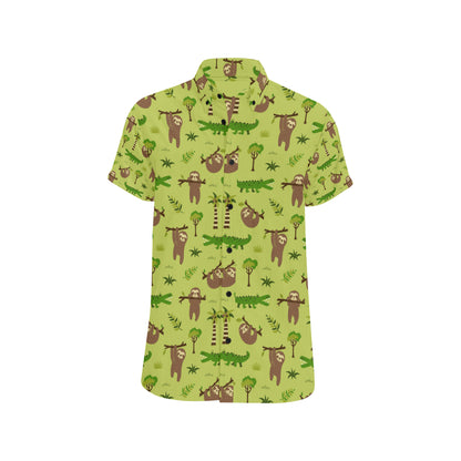 Alligator Pattern Print Design 04 Men's Short Sleeve Button Up Shirt
