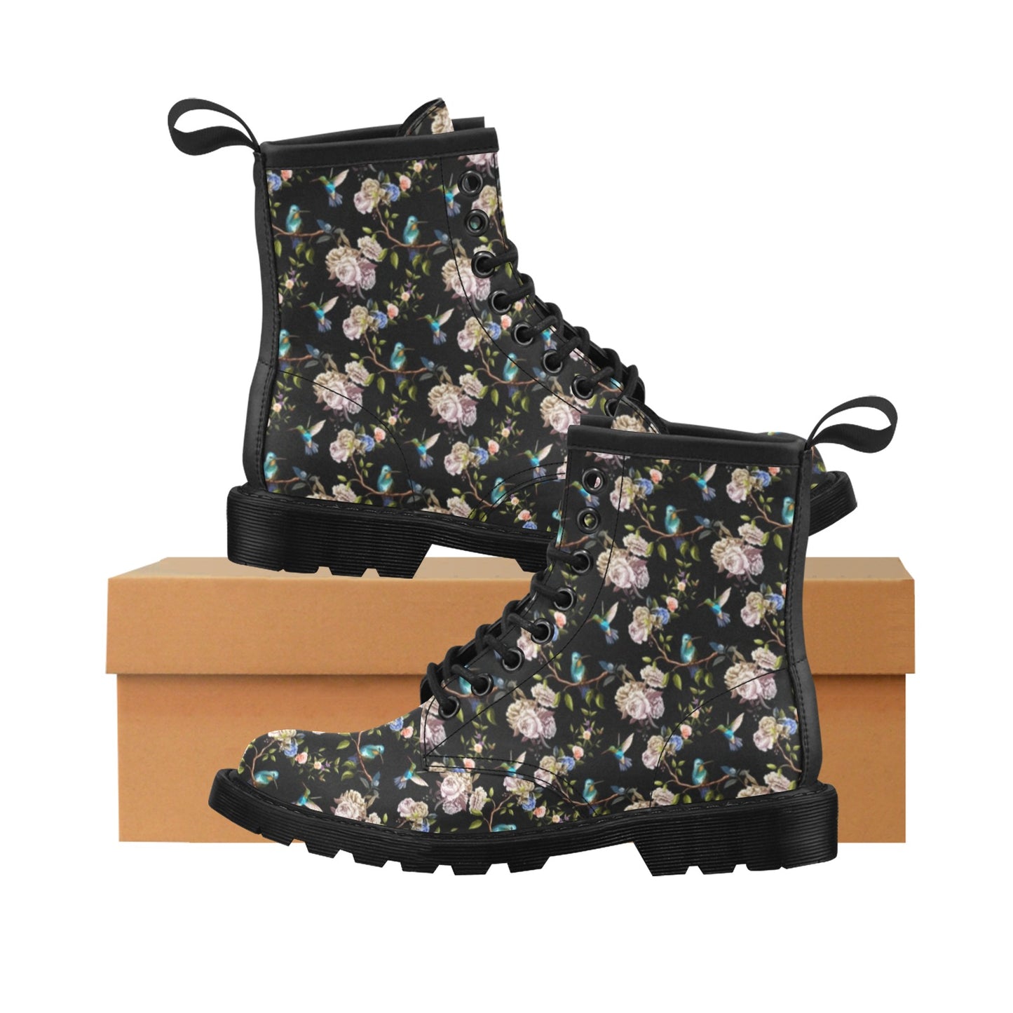 Hummingbird Flower Themed Print Women's Boots